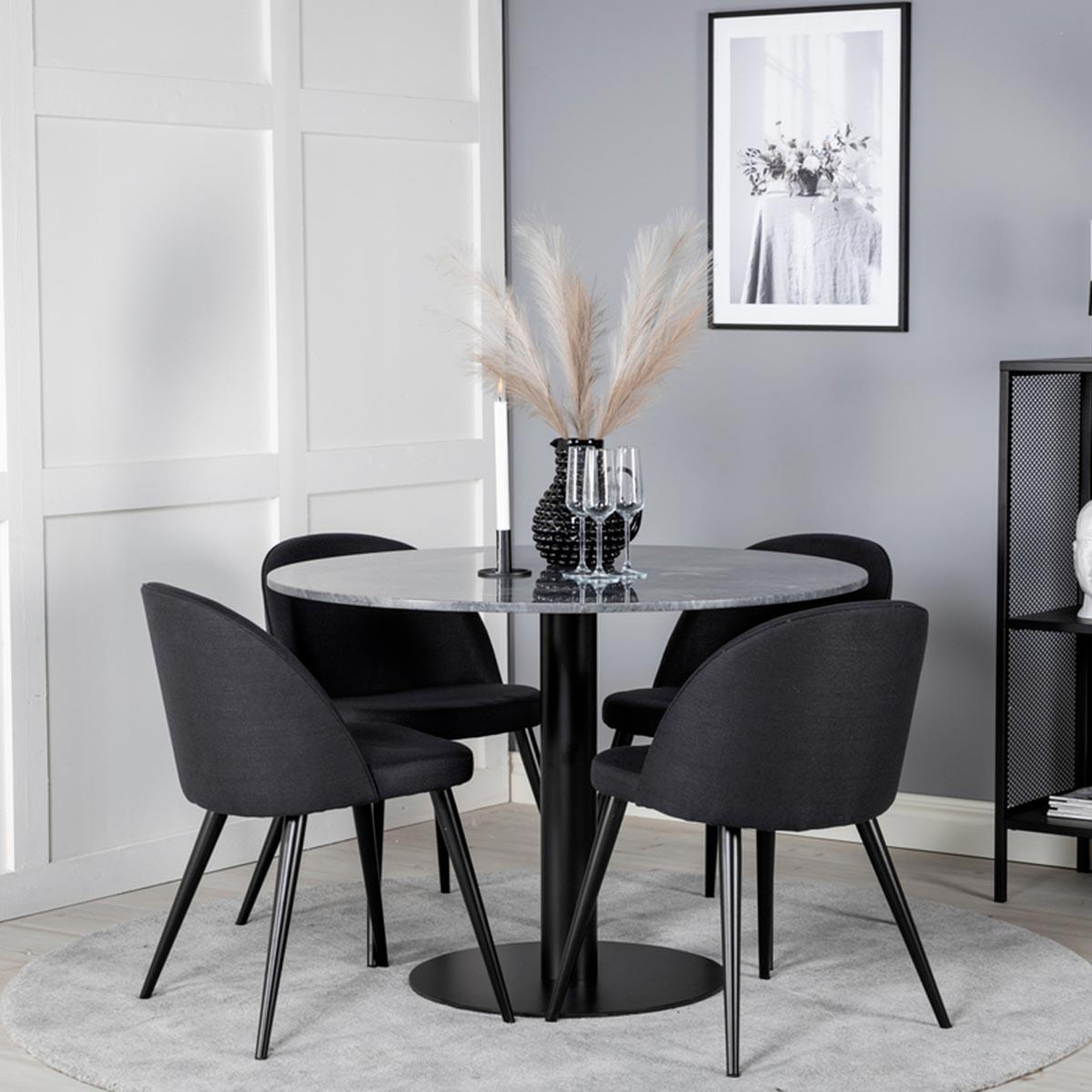 Voir la diapositive 4 : Paris Prix Ensemble table à manger & 4 chaises  estelle & velvet  106cm gris foncé & noir