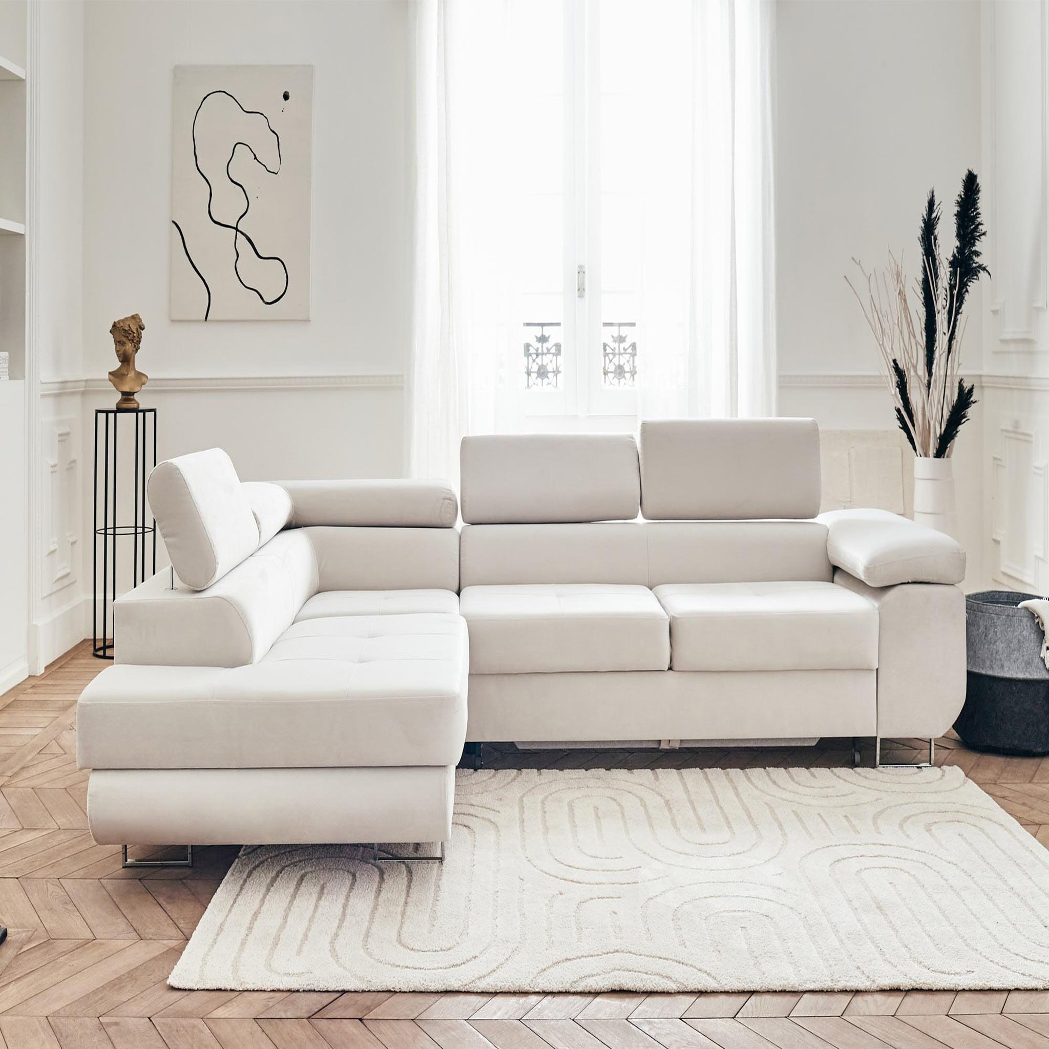 Voir la diapositive 6 : BEST MOBILIER Pablo - canapé d'angle gauche - 5 places - convertible avec coffre et têtières réglables - en velours