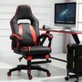 HOMCOM HOMCOM Fauteuil gamer grand confort fauteuil de bureau gamer pivotant inclinable avec coussins et repose-pieds revêtement synthétique noir rouge