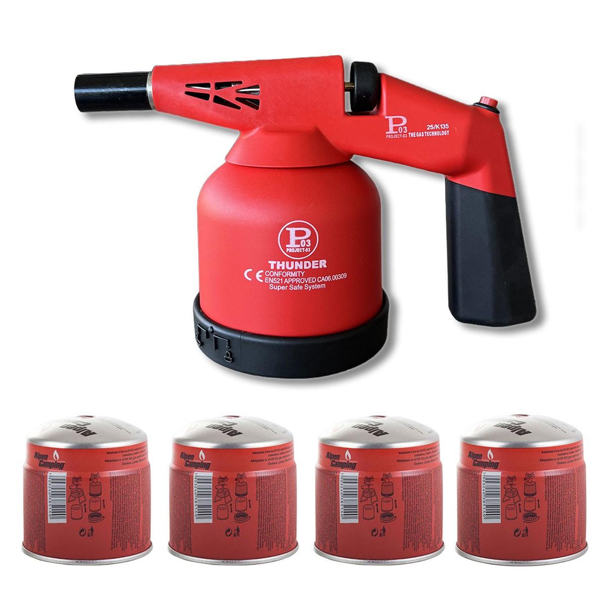 Proweltek Lampe à souder à gaz 1760w + 4 cartouches gaz utilisation à 360°- chalumeau à gaz allumage électronique à batterie proweltek