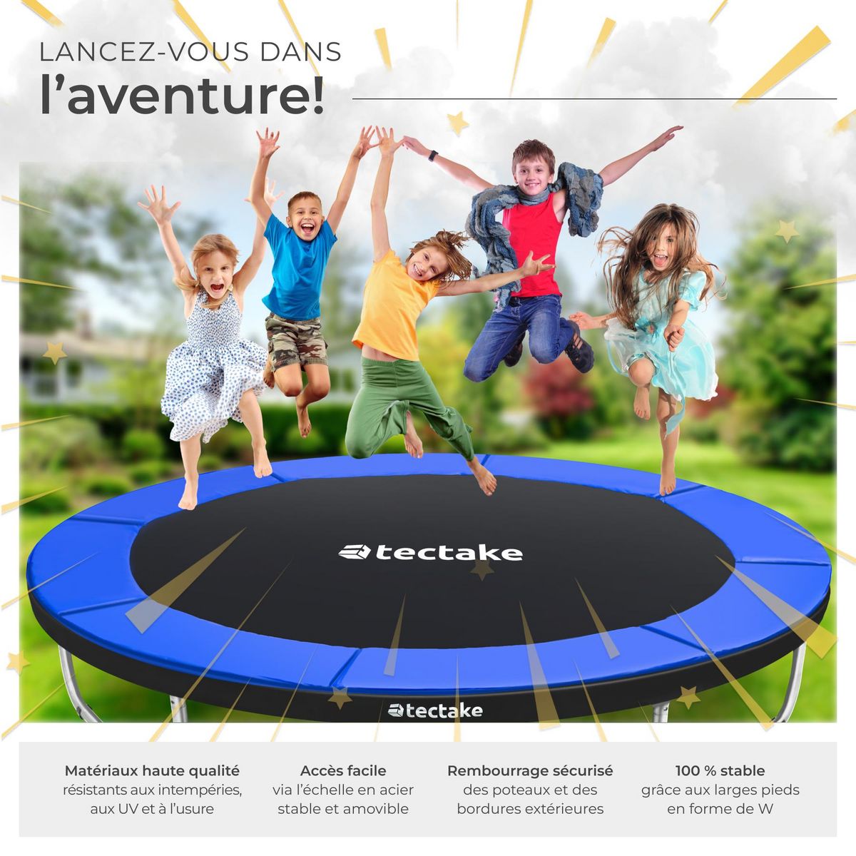 tectake Trampoline Ø 366 cm certifié GS noir/bleu