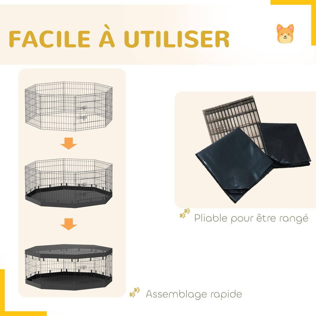 PAWHUT Parc enclos chien modulable intérieur 8 panneaux pliables - porte, bâche bas haut - acier noir