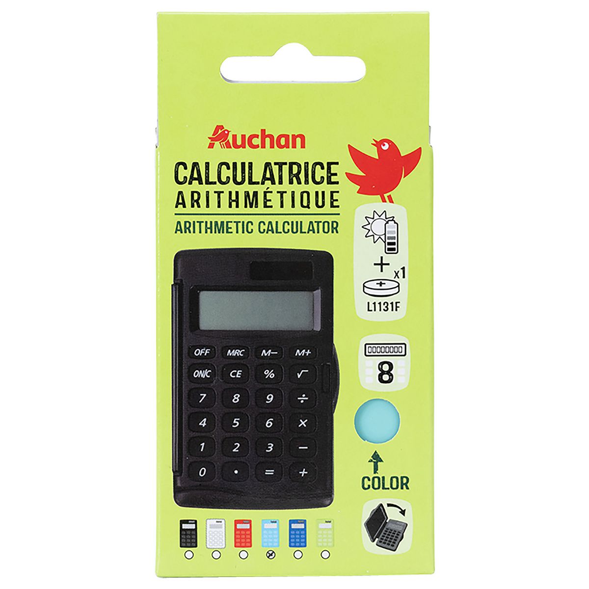 AUCHAN Calculatrice arithmétique 8 chiffres + étui - coloris aléatoire