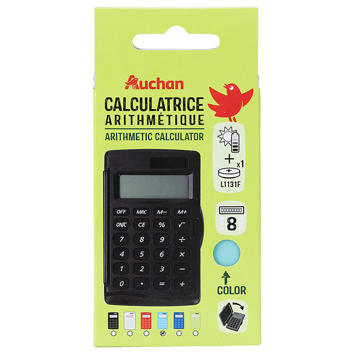 AUCHAN Calculatrice arithmétique 8 chiffres + étui - coloris aléatoire