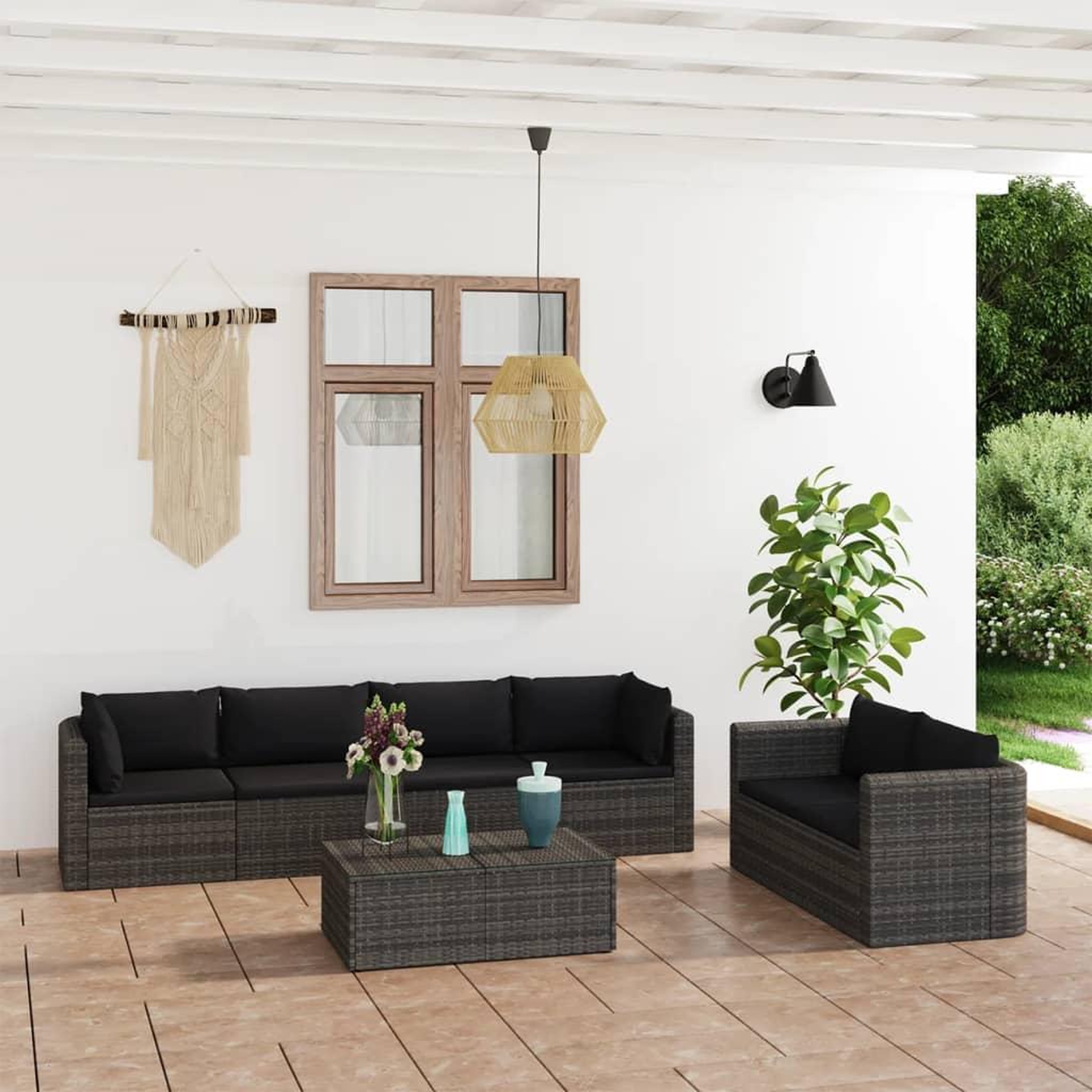 Voir la diapositive 1 : VIDAXL Salon de jardin 7 pcs avec coussins resine tressee gris