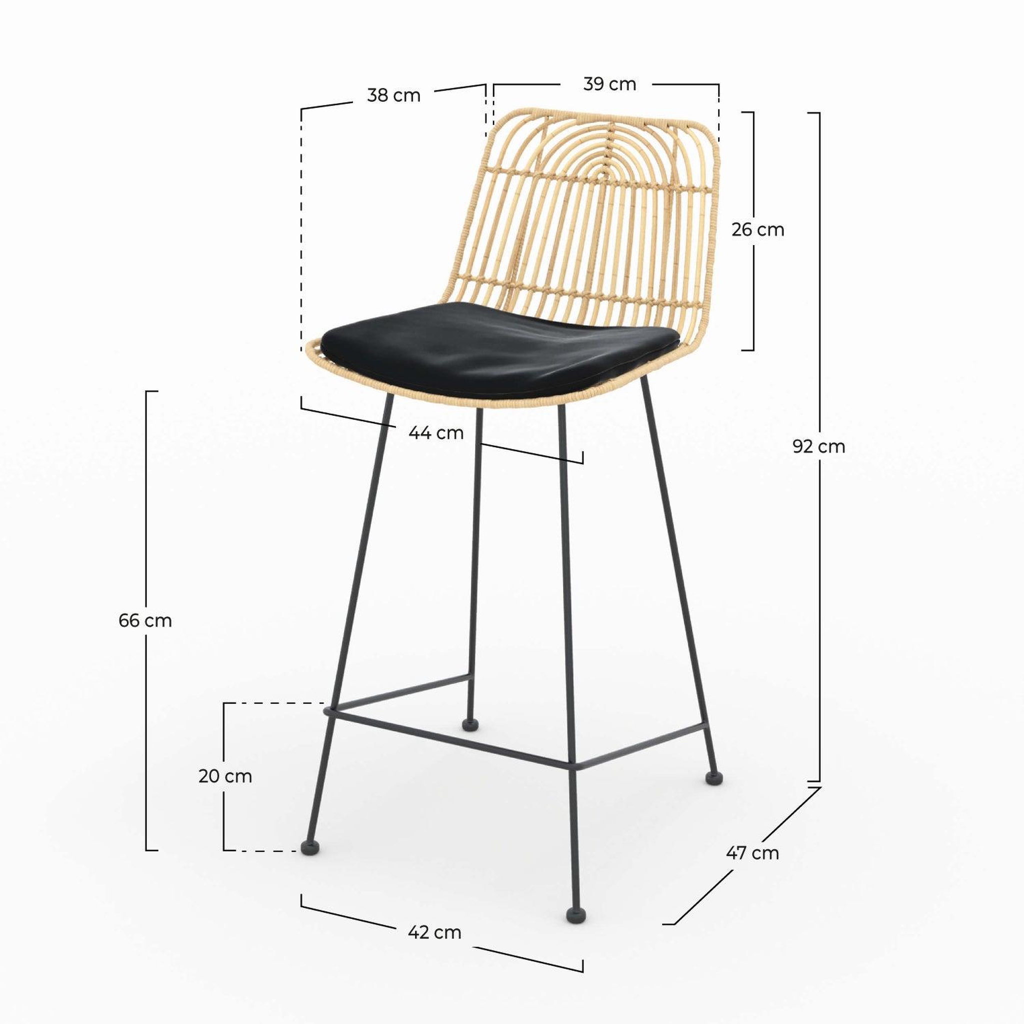 Voir la diapositive 4 : MAISON PAVANE Lot de 2 chaises pour îlot central 66 cm en rotin et noir-goa