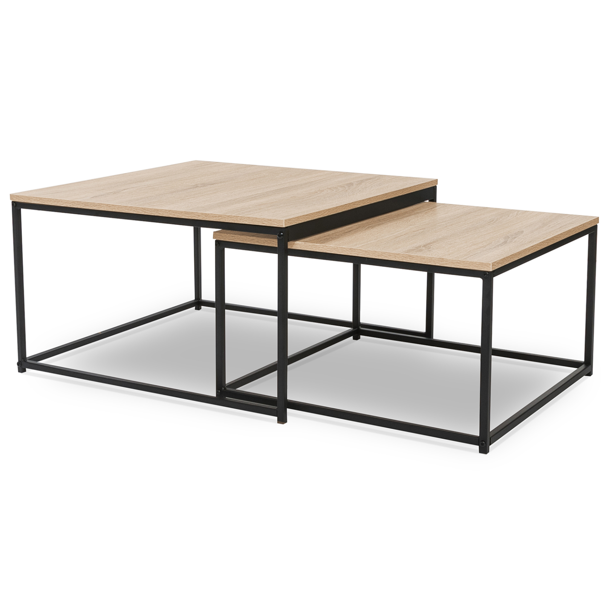 ID MARKET Lot de 2 tables basses gigognes detroit 60/70 design industriel