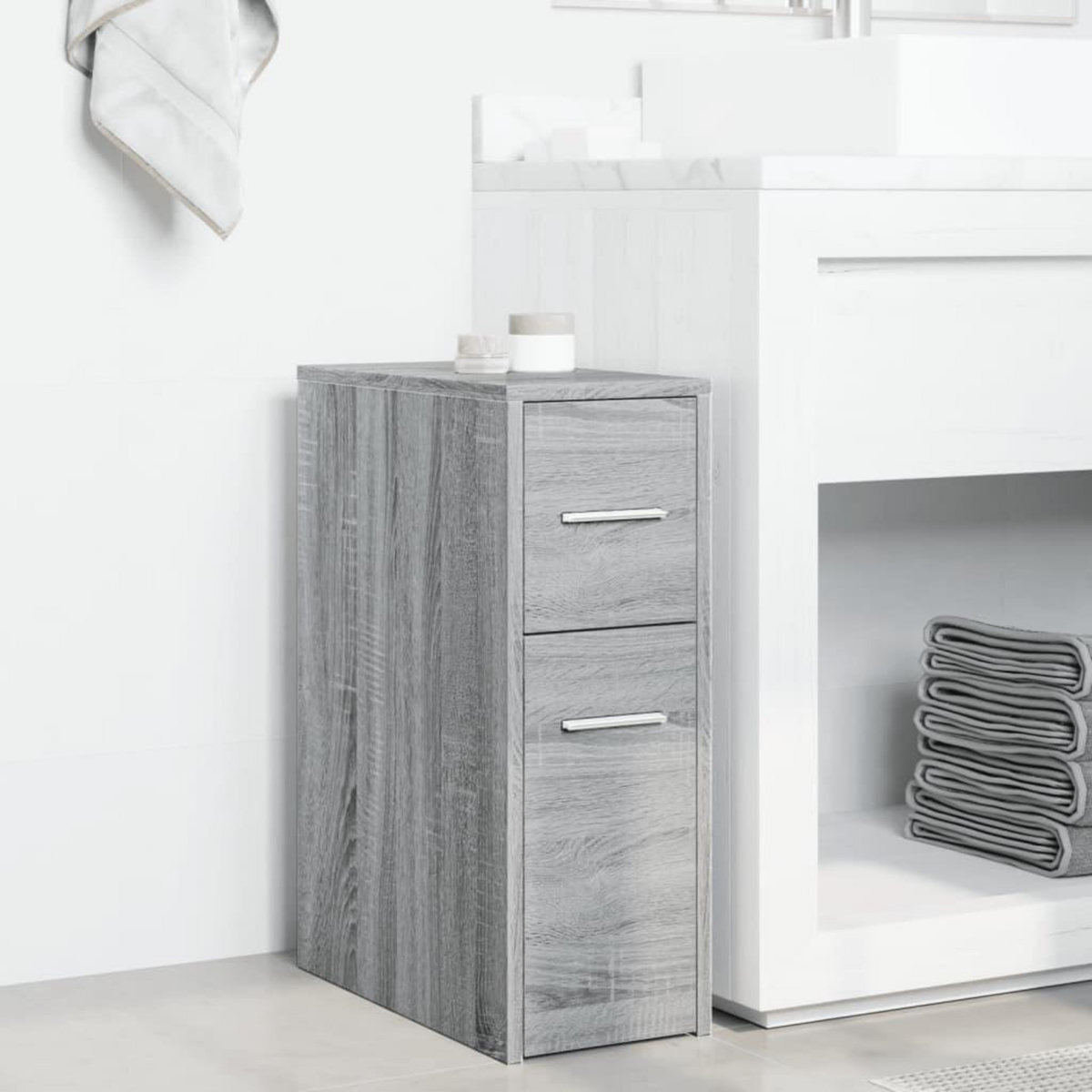 VIDAXL Armoire de salle de bain etroite avec roulettes sonoma gris