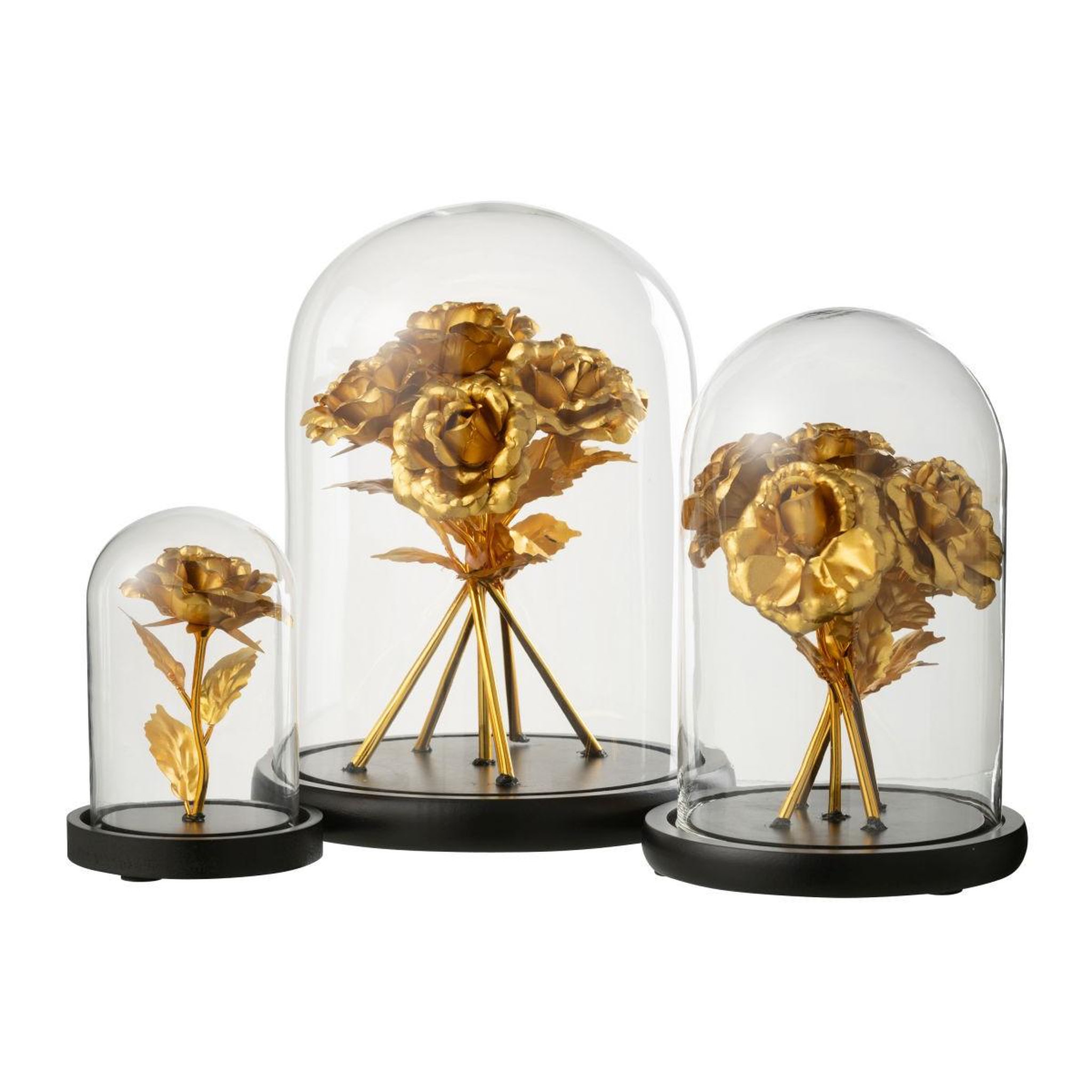 Voir la diapositive 2 : J-LINE Cloche déco en verre  bouquet de roses  29cm doré