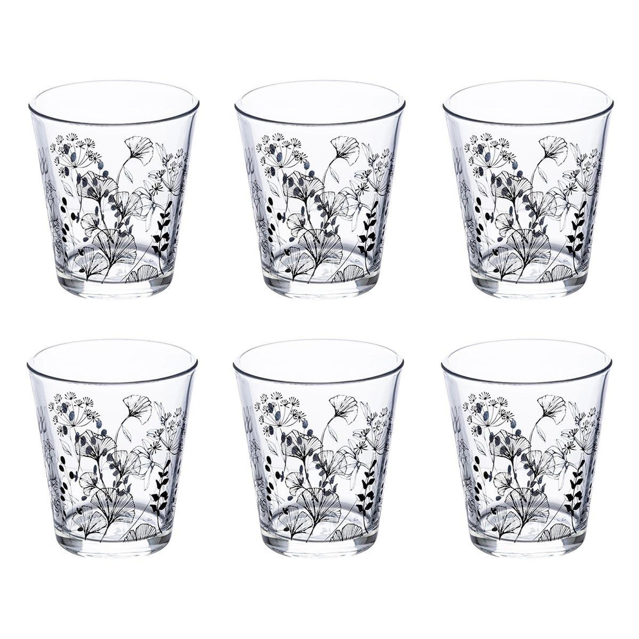 SECRET DE GOURMET Lot de 6 verres à motifs  white floral  33cl transparent