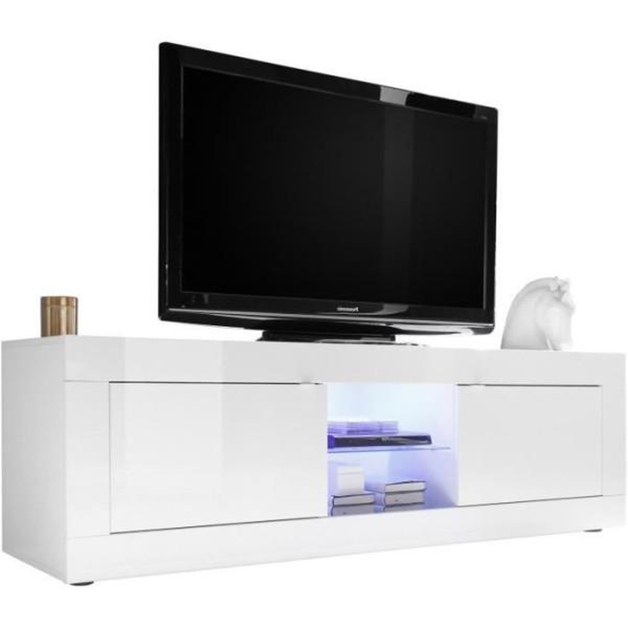 Voir la diapositive 6 : MARKET24 Ensemble séjour - meuble tv 180 cm + buffet 210 cm 2 portes 3 tiroirs - basico - blanc laqué