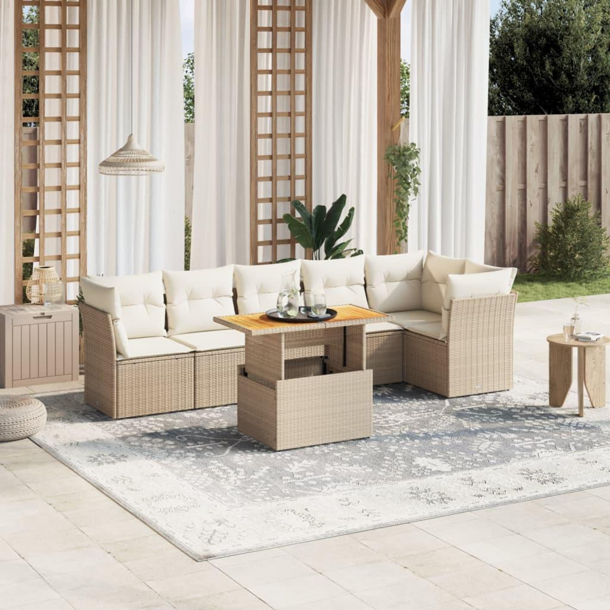 VIDAXL Salon de jardin avec coussins 7 pcs beige resine tressee