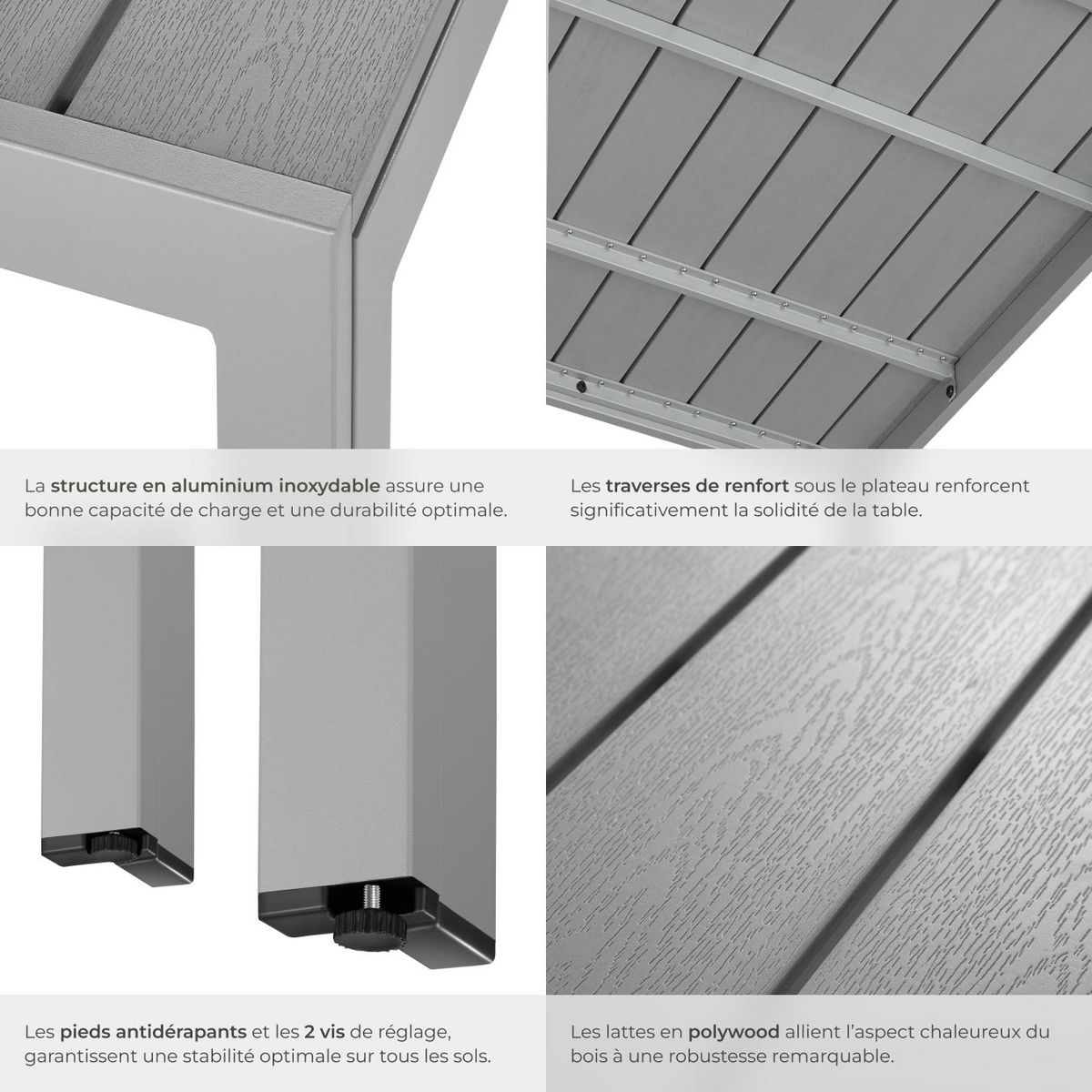 tectake Table de jardin en aluminium et plastique argent