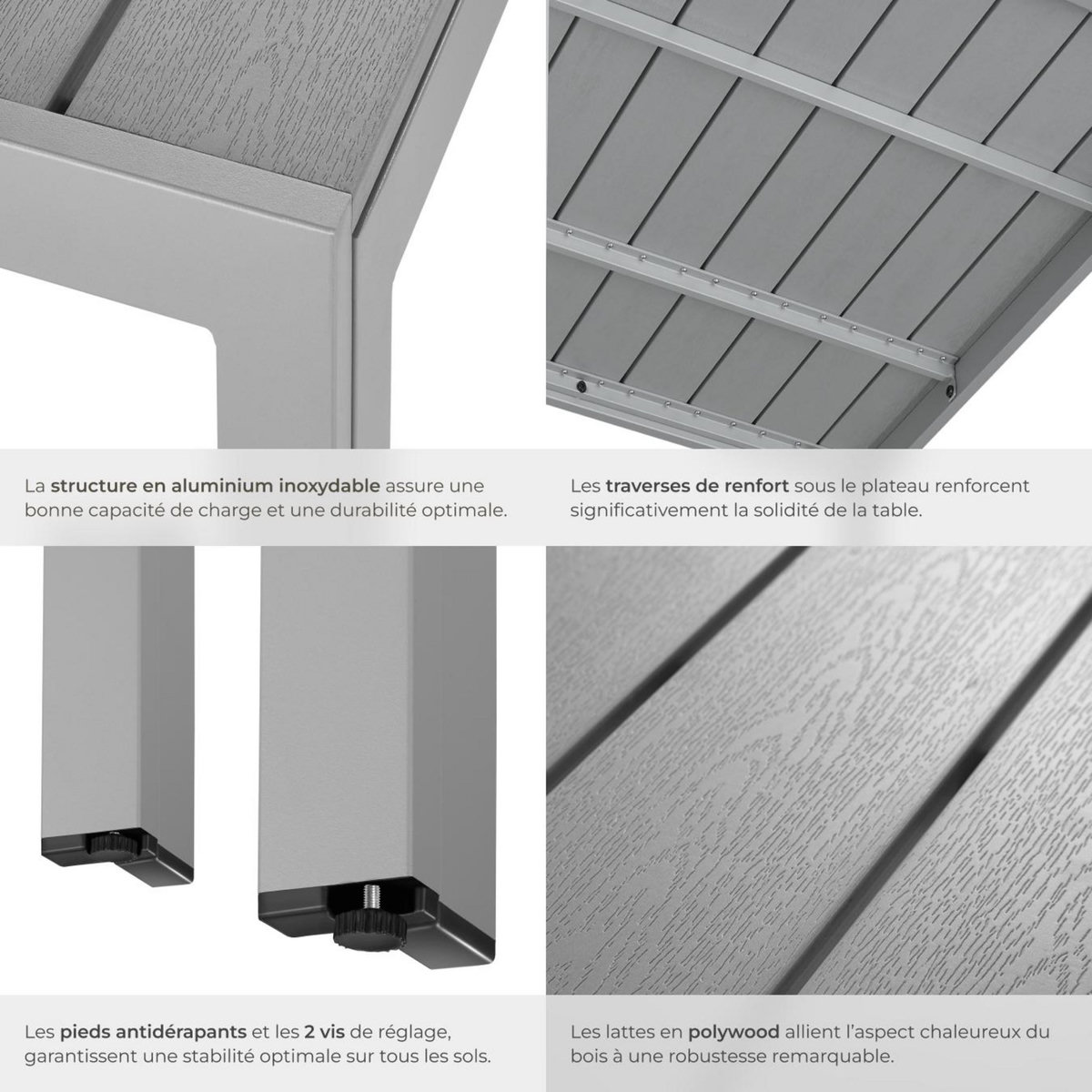 tectake Table de jardin en aluminium et plastique argent