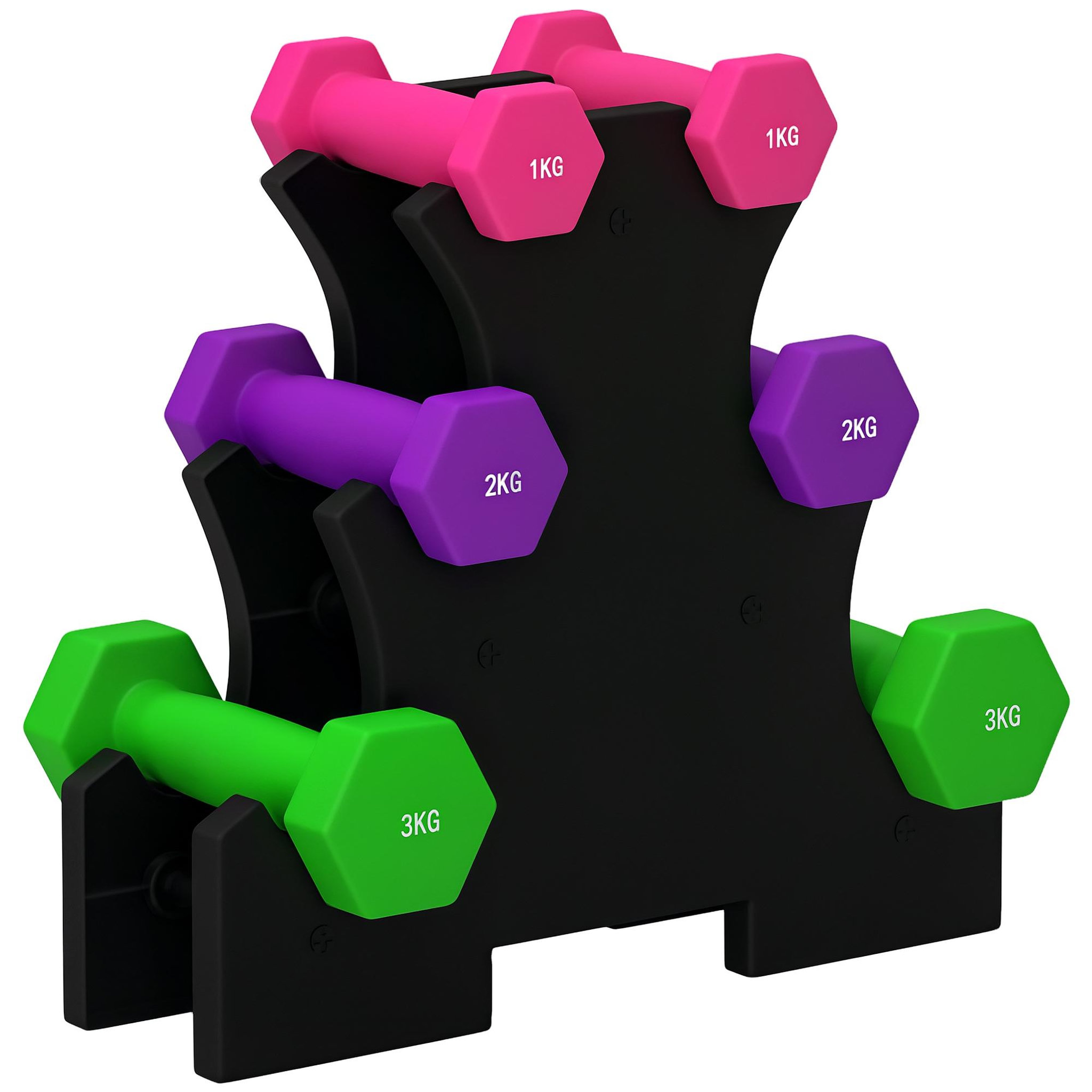 HOMCOM Support noir pour 6 haltères vinyles - 6 haltères incluses total 12 kg - rose mauve vert
