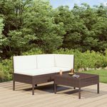 VIDAXL Salon de jardin 3 pcs avec coussins Resine tressee Marron