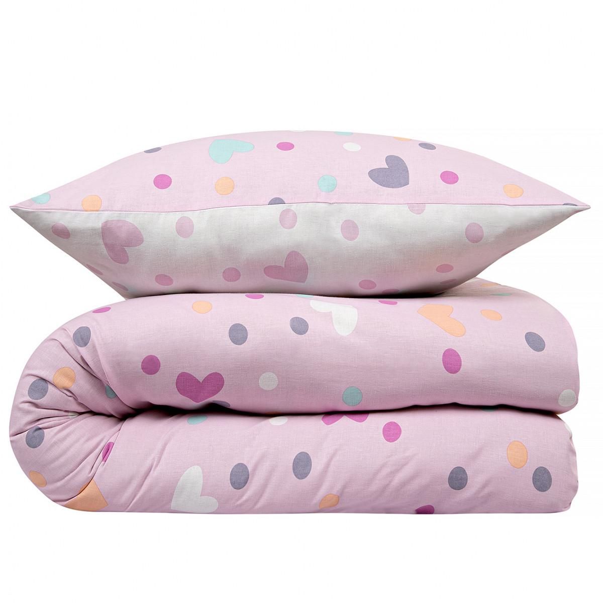 FUTURE HOME Parure de lit enfant pois et cœurs réversible 140x200cm