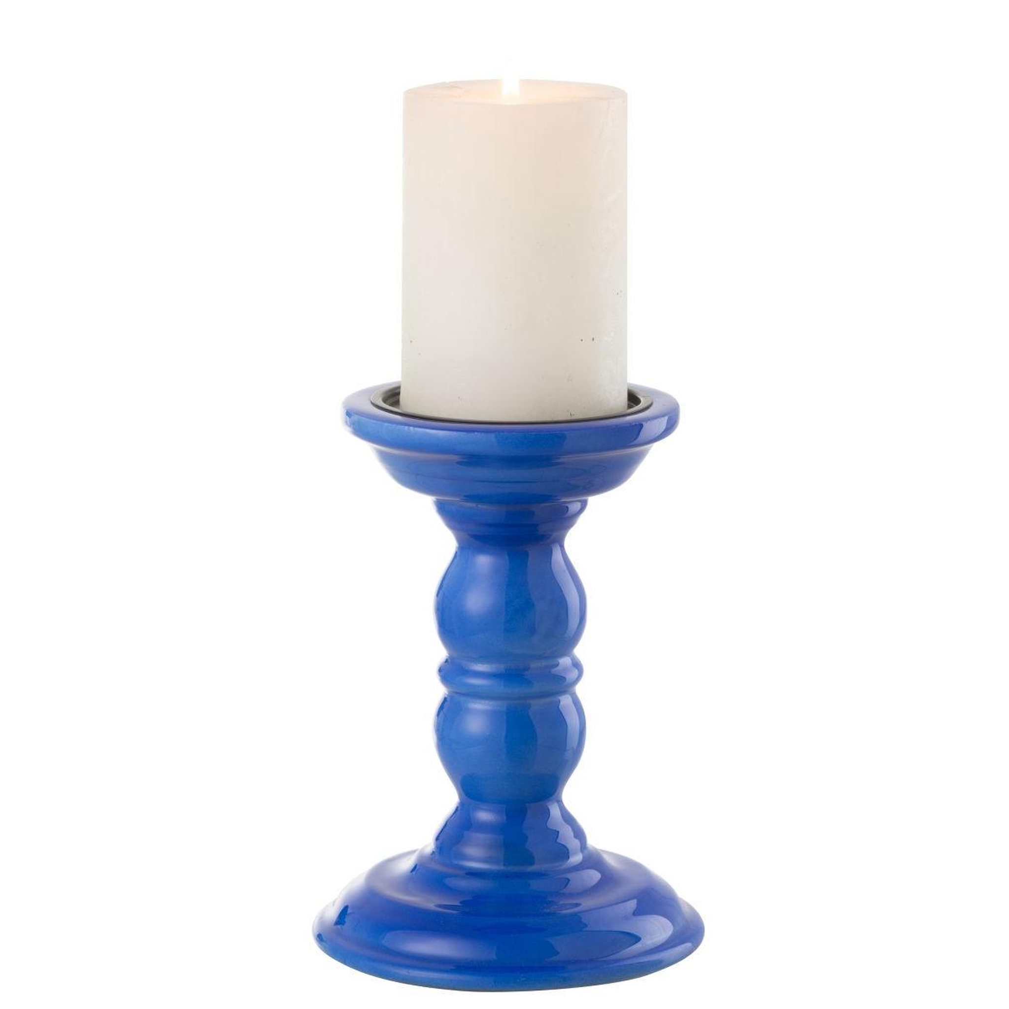 Voir la diapositive 2 : J-LINE Bougeoir haltère en bois  waldo  17cm bleu