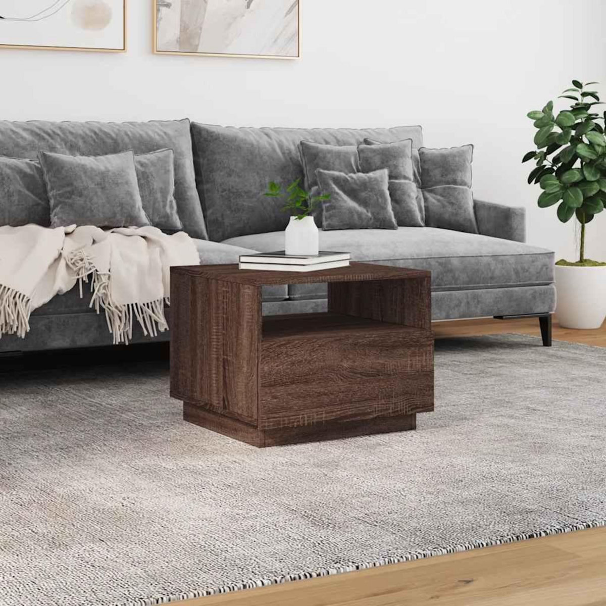 VIDAXL Table basse avec lumieres LED chene marron 50x49x40 cm