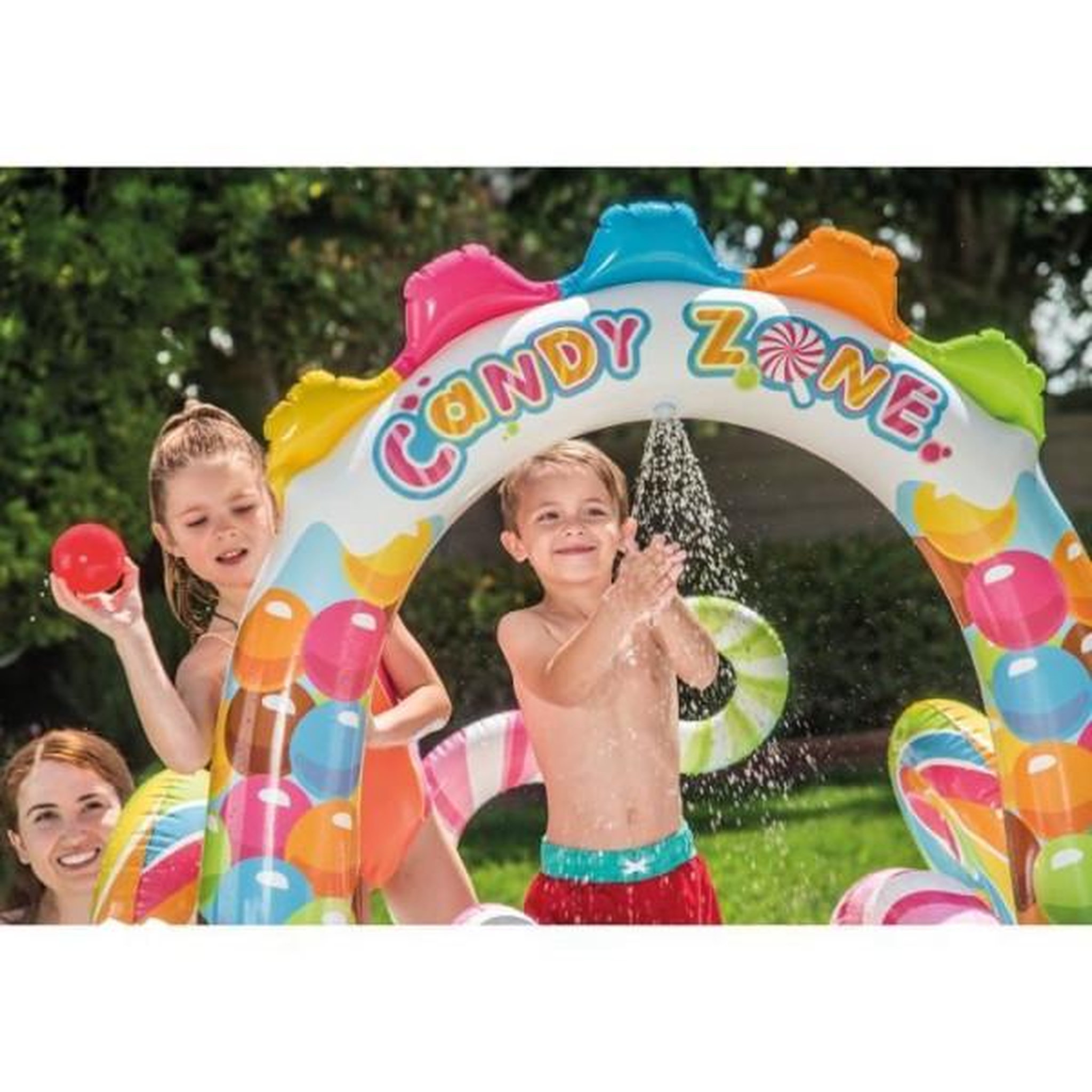 Voir la diapositive 4 : INTEX Aire de jeux gonflable - INTEX - Royaume des bonbons - 168 / 206 Litres - 2 ans et + - 295 x 191 x 130 cm