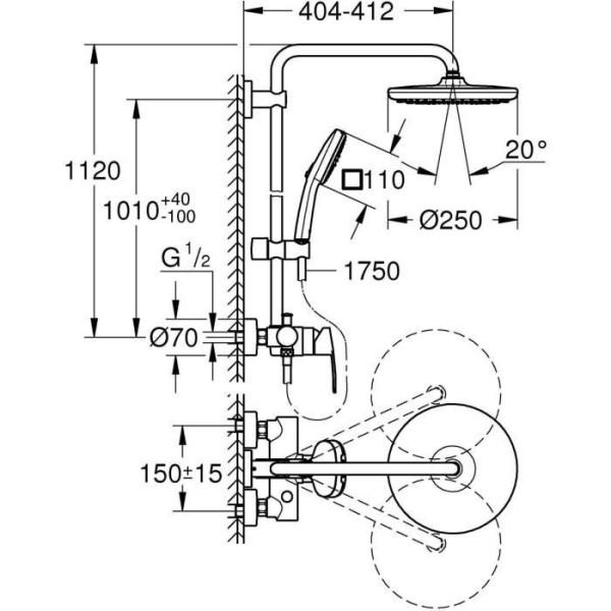 Voir la diapositive 2 : Grohe Colonne de douche avec mitigeur monocommande - economie d'eau - grohe vitalio comfort 250 - chromé - 26985001