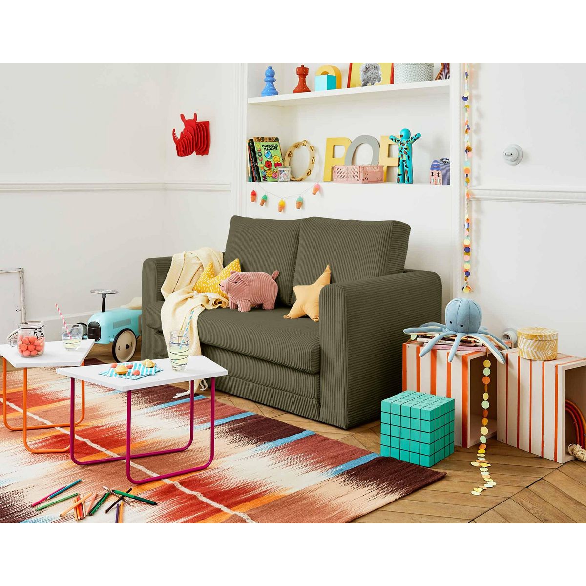 BEST MOBILIER Marilia - canapé 2 places - convertible déplimousse - en velours côtelé