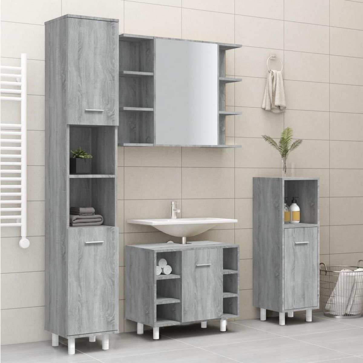 VIDAXL Armoire de bain Sonoma gris 30x30x179 cm Bois d'ingenierie