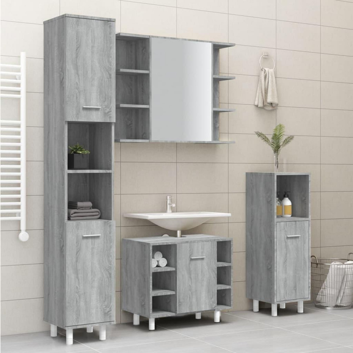 VIDAXL Armoire de bain Sonoma gris 30x30x179 cm Bois d'ingenierie