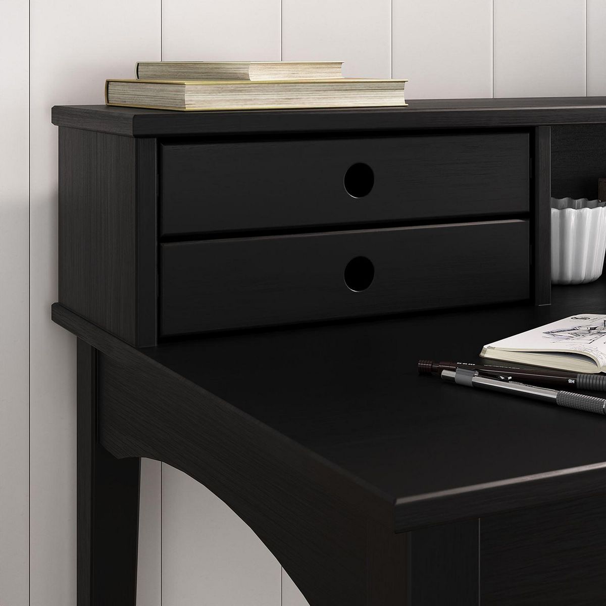 IDIMEX Bureau MILANO en pin massif avec 4 tiroirs et 1 niche