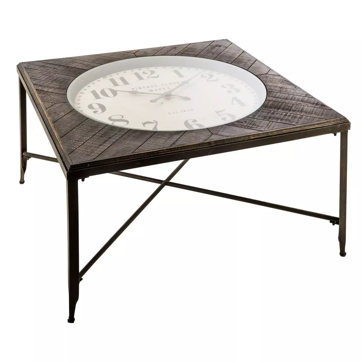 ATMOSPHERA Table basse avec horloge Chrono - L. 91 x H. 46 cm - Gris