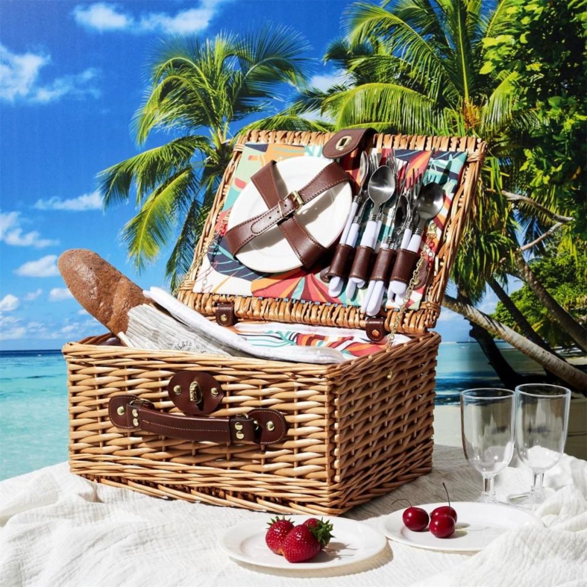 The Home Deco Factory Panier de pique nique avec vaisselle pour 4 personnes