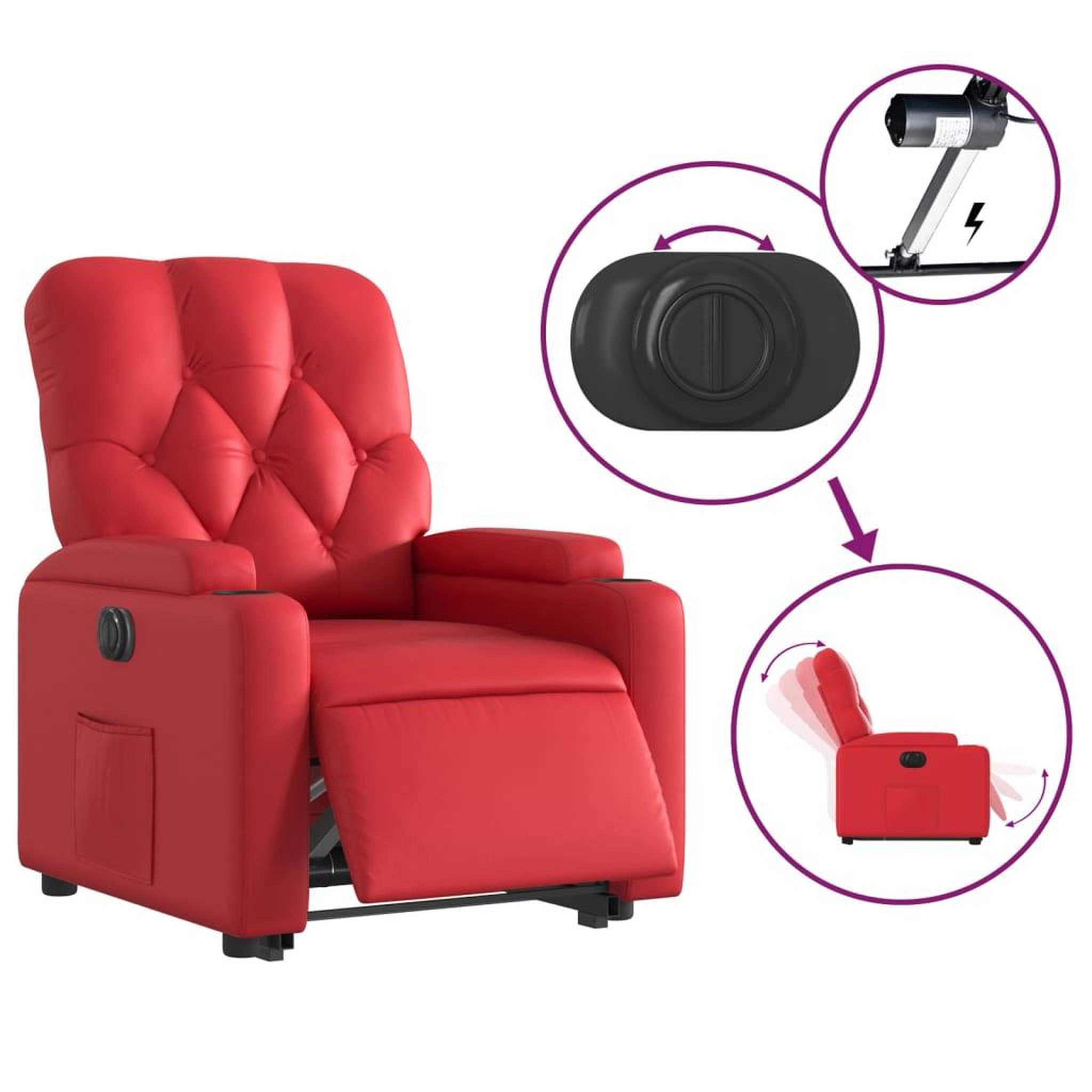 Voir la diapositive 5 : VIDAXL Fauteuil inclinable electrique rouge similicuir