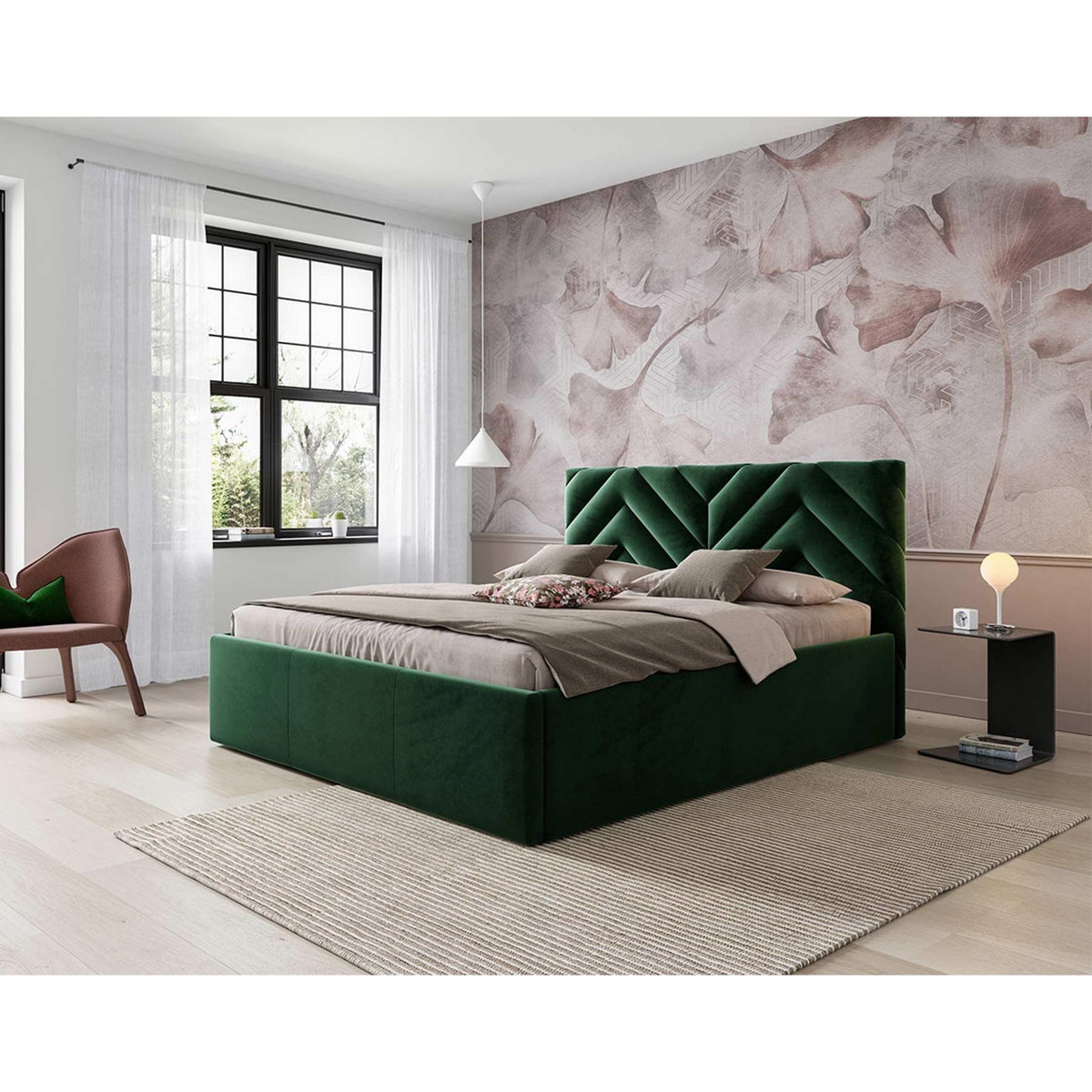 BEST MOBILIER Santiago - lit coffre - 160x200 - sommier inclus - en velours