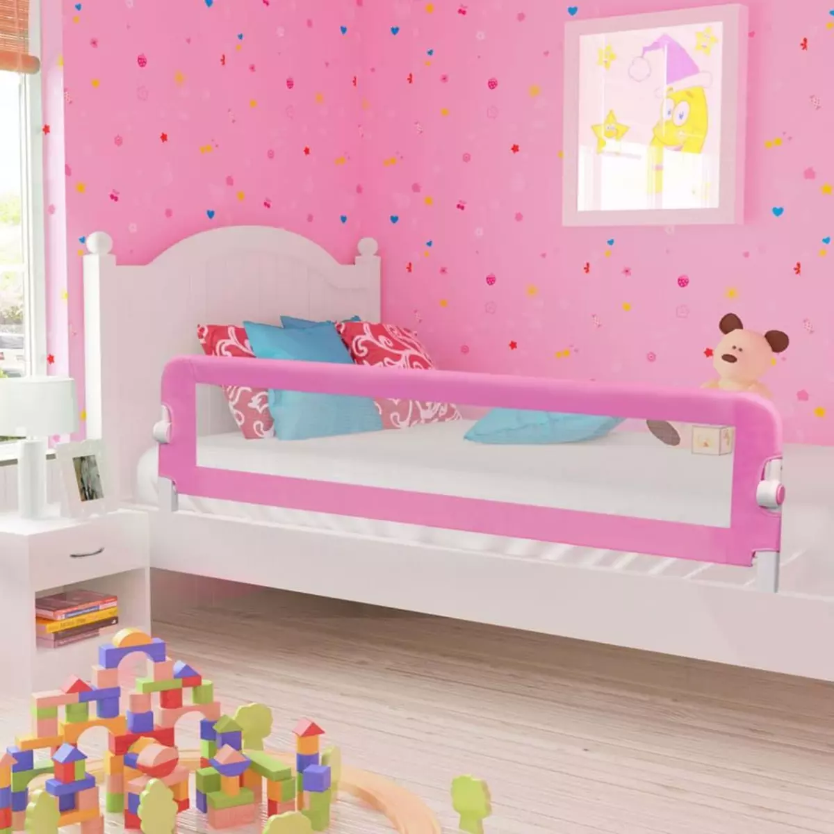 VIDAXL Barriere de securite de lit d'enfant Rose 180x42 cm Polyester