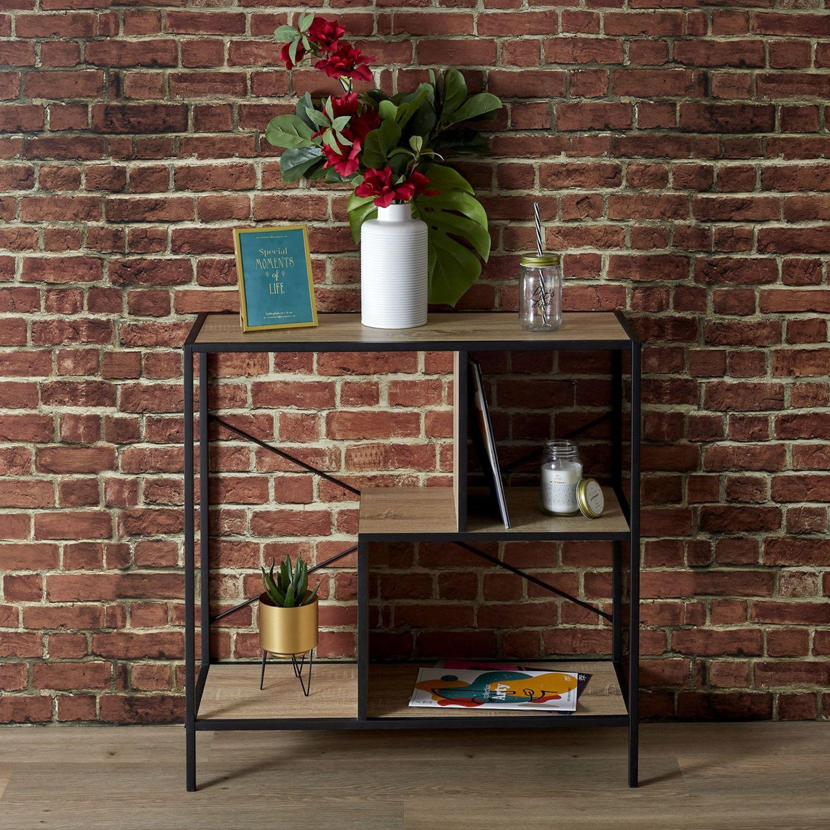 The Home Deco Factory Etagère Edison - H. 79,50 cm - Noir et imitation Bois