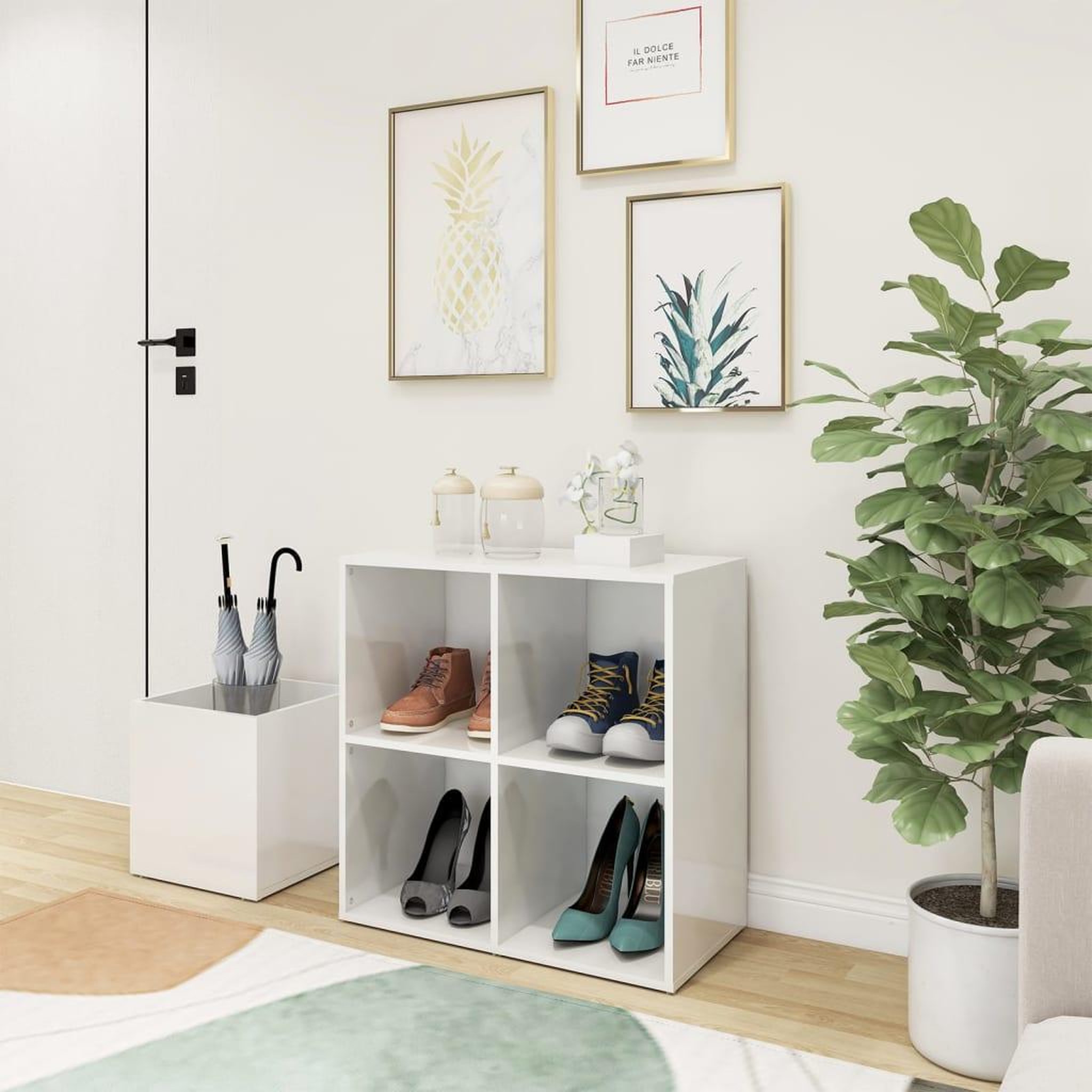 Voir la diapositive 1 : VIDAXL Armoire a chaussures d'entree blanc brillant bois ingenierie