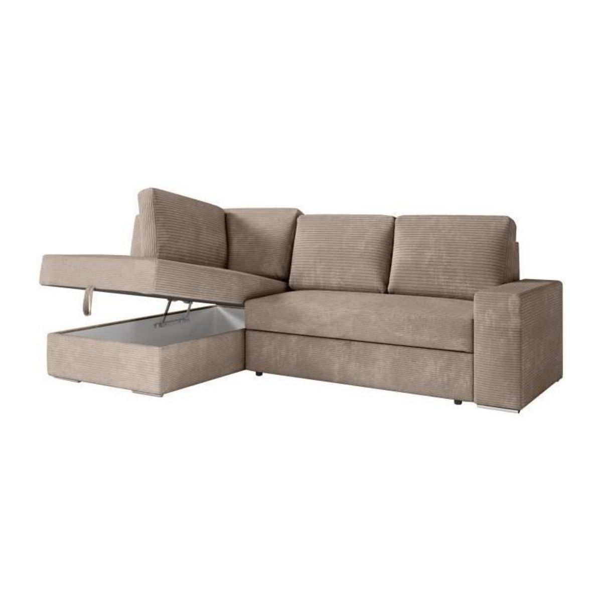 LOUNGITUDE Canapé d'angle gauche convertible ARTEMIS 4 places - Velours côtelé greige - L246 x P174 x H96 cm