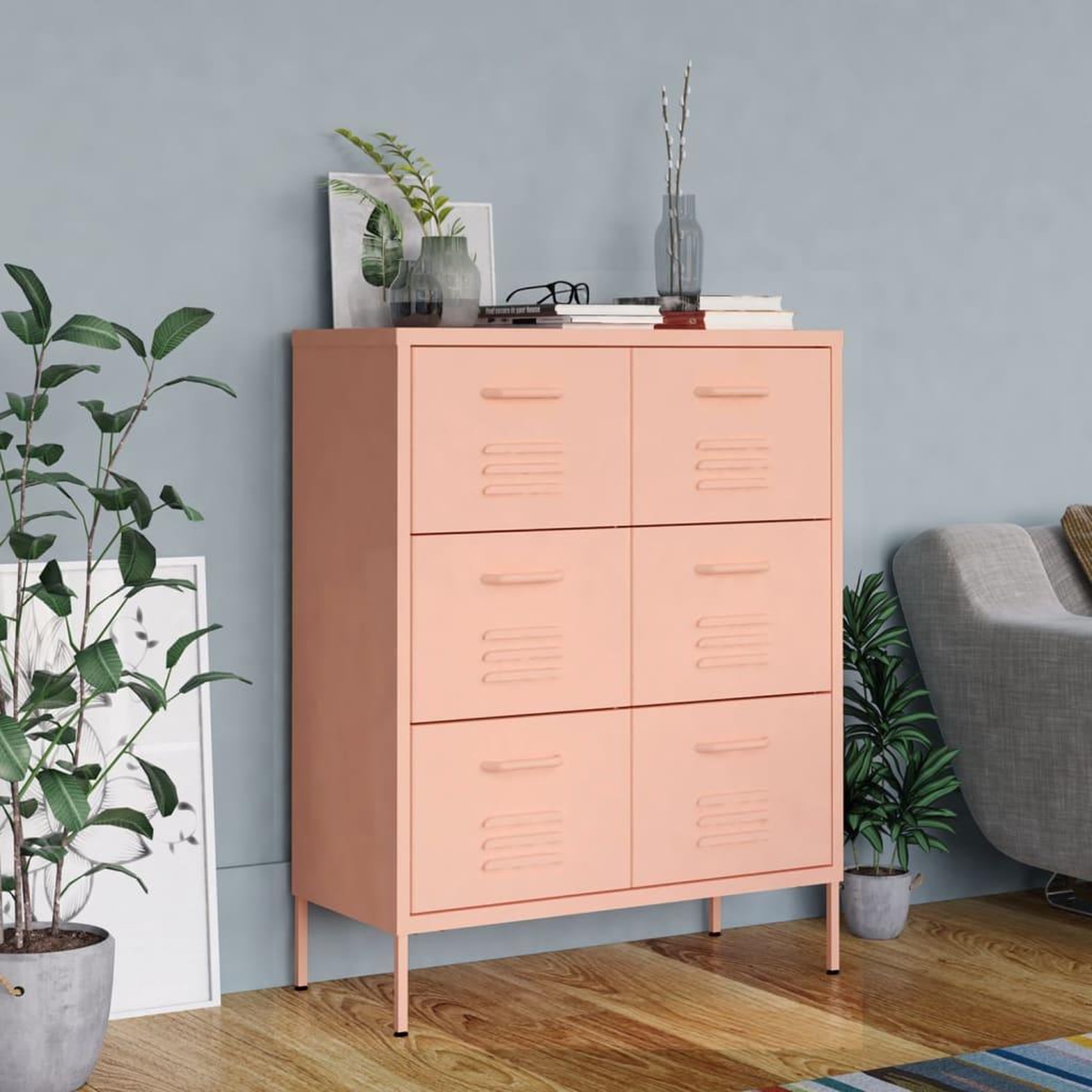 Voir la diapositive 1 : VIDAXL Armoire a tiroirs Rose 80x35x101,5 cm Acier
