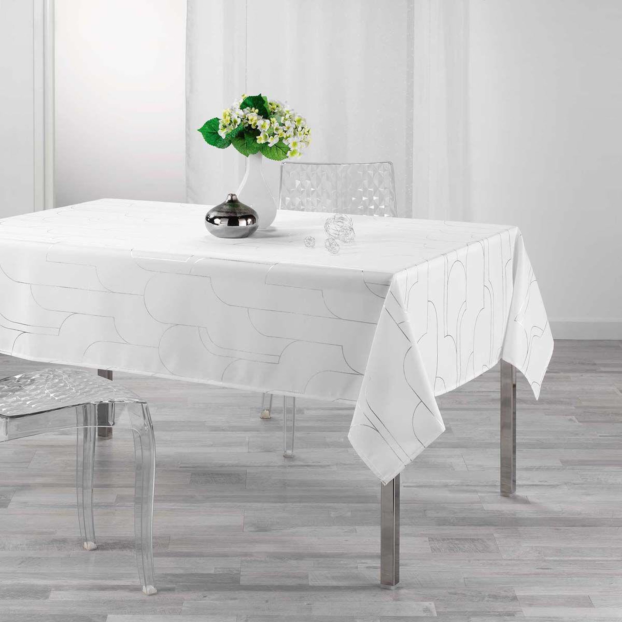 Voir la diapositive 2 : Douceur d'Intérieur Nappe imprimée  domea  150x300cm blanc