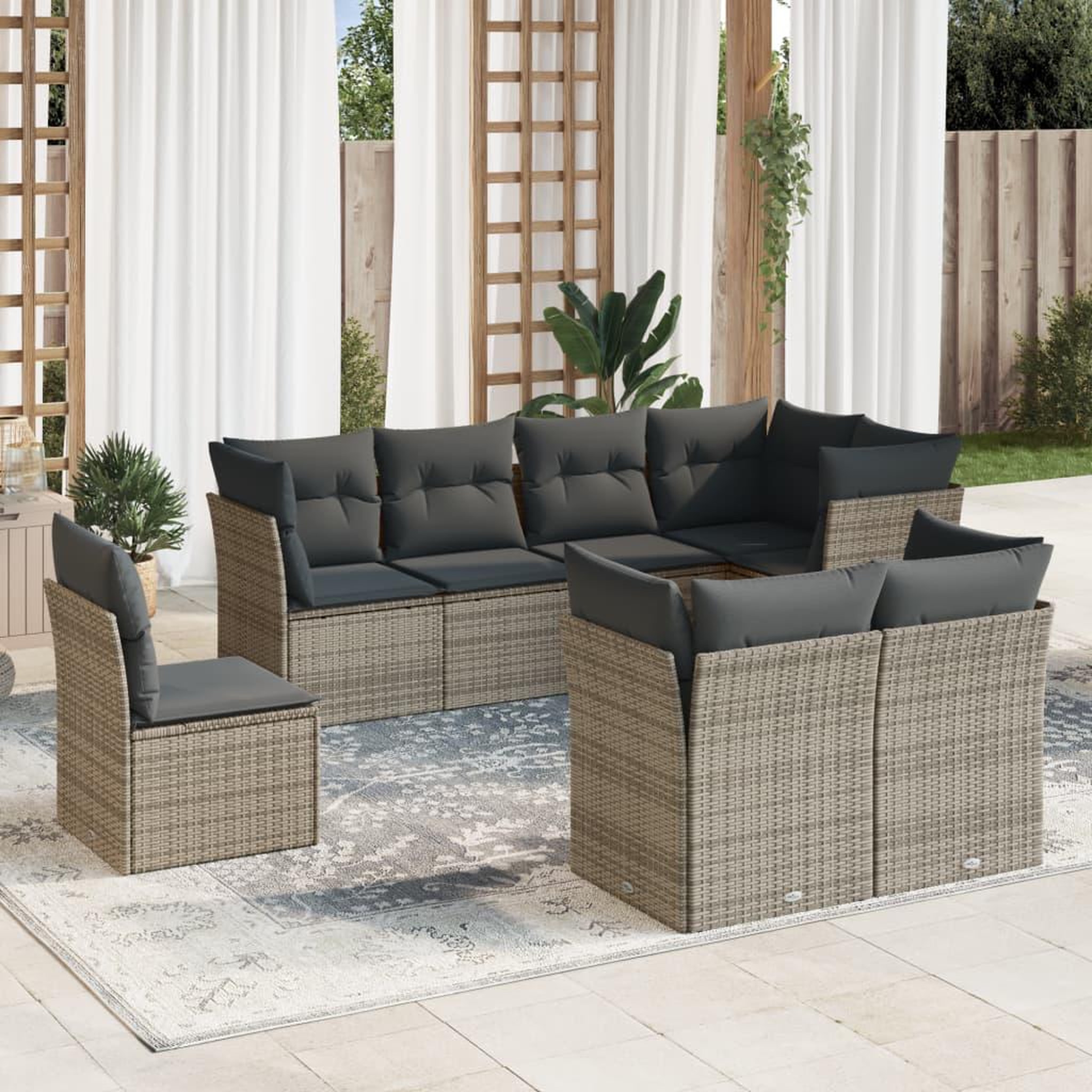 VIDAXL Salon de jardin 8 pcs avec coussins gris resine tressee