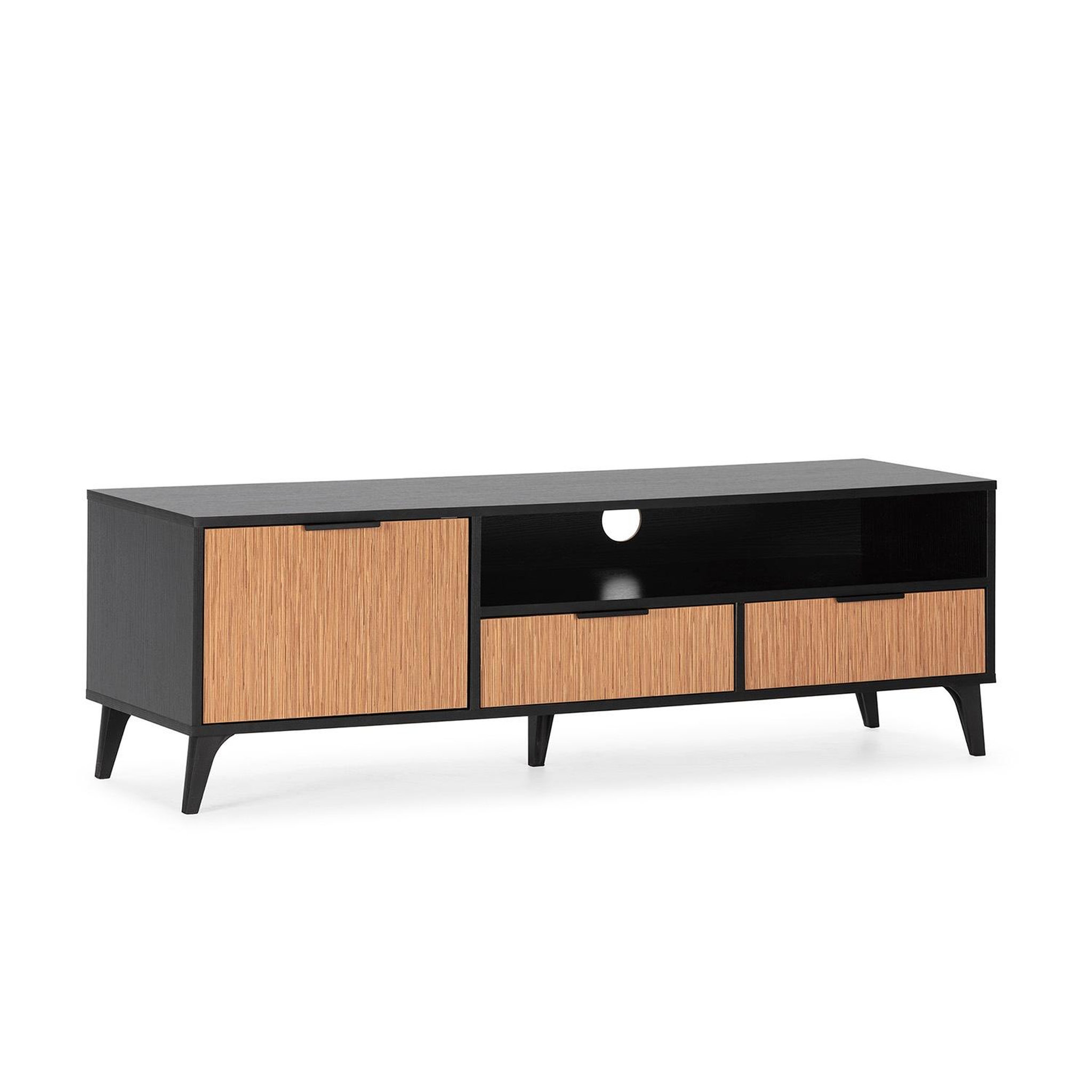 VS VENTA-STOCK Meuble TV Denis 1 porte et 2 tiroirs, couleur Noir/Bois