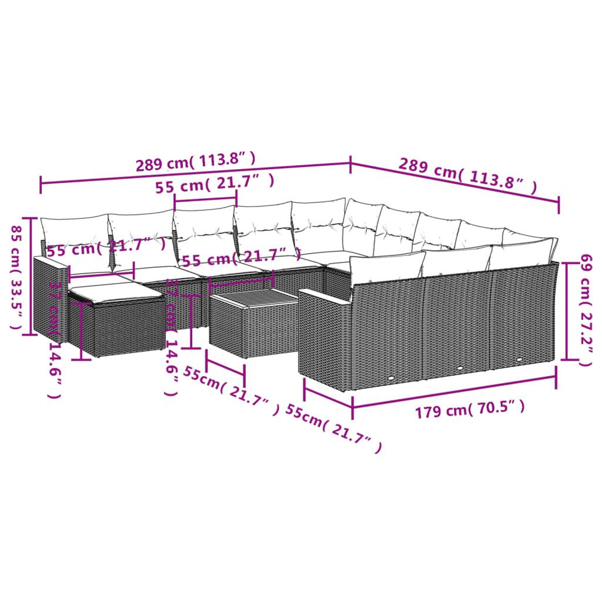 Voir la diapositive 4 : VIDAXL Salon de jardin avec coussins 13 pcs noir resine tressee