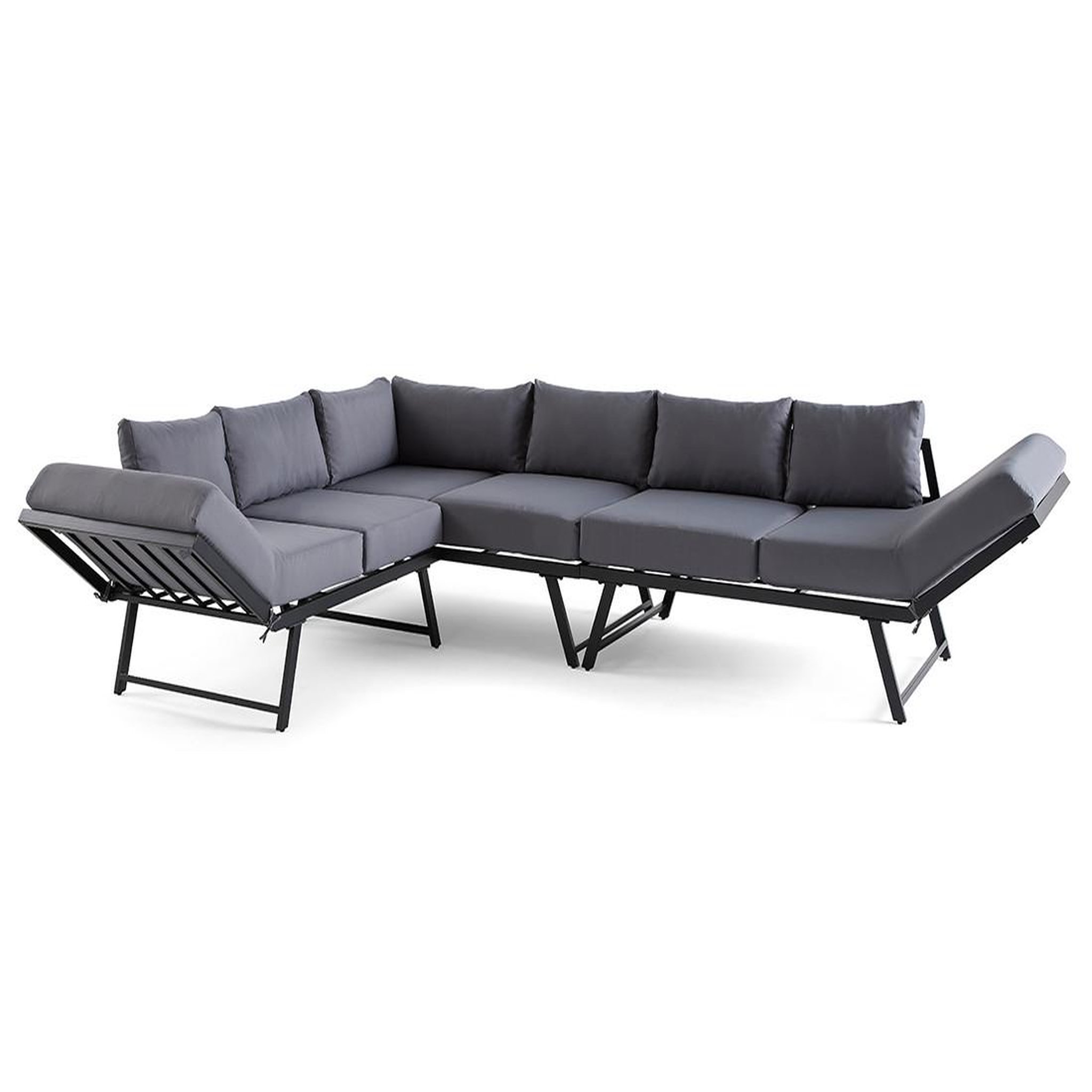 Voir la diapositive 4 : BEST MOBILIER Konna – salon de jardin d'angle en acier noir – 5 places - coussin gris et table incluse