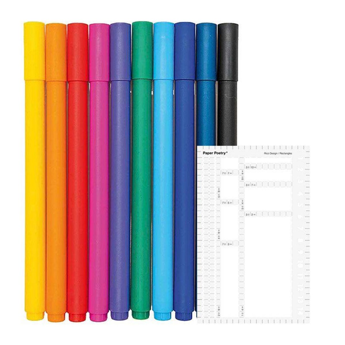 RICO DESIGN 10 stylos gel fin 0,4 mm + Pochoir rectangles