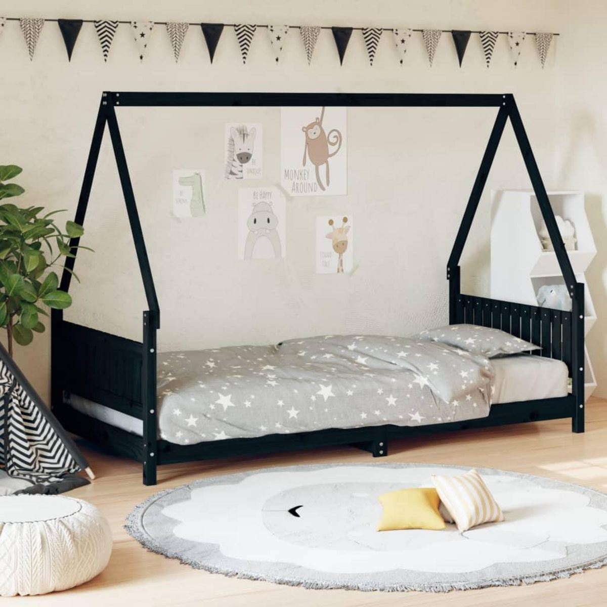 VIDAXL Cadre de lit pour enfants noir 90x200 cm bois de pin massif