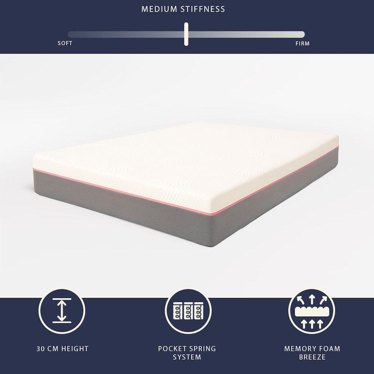 THE WHITE STONE Matelas 80x190 en Mémoire de Forme Breeze & Ressorts Ensachés | Hauteur 30 cm | Technologie Breeze | Déhoussable, Anallergique & Respirant | Fabriqué en Italie