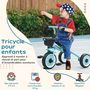Voir la diapositive 4 : HOMCOM Tricycle enfant multi-équipé garde-boue sonnette panier pédales antidérapantes siège réglable avec dossier métal bleu ciel