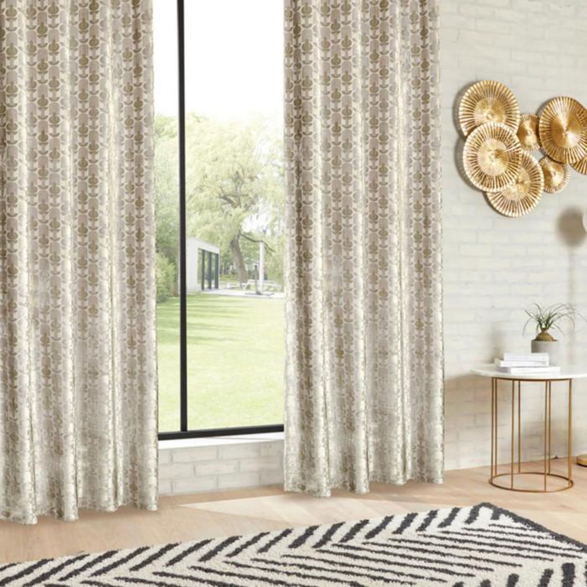 ATMOSPHERA Rideau Jacquard en Velours  Luna  140x260cm Beige Lin