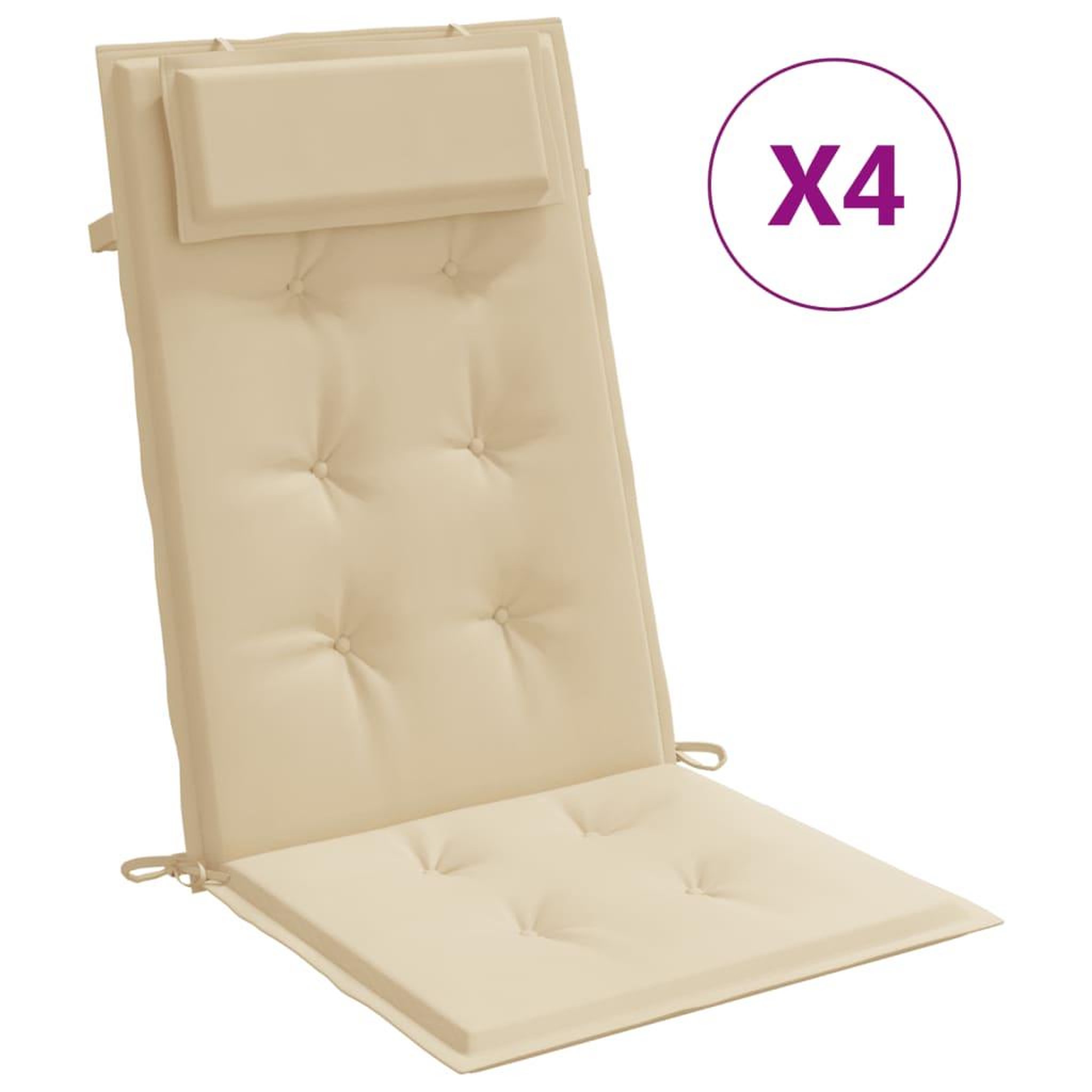 Voir la diapositive 2 : VIDAXL Coussins de chaise a dossier haut lot de 4 beige tissu oxford