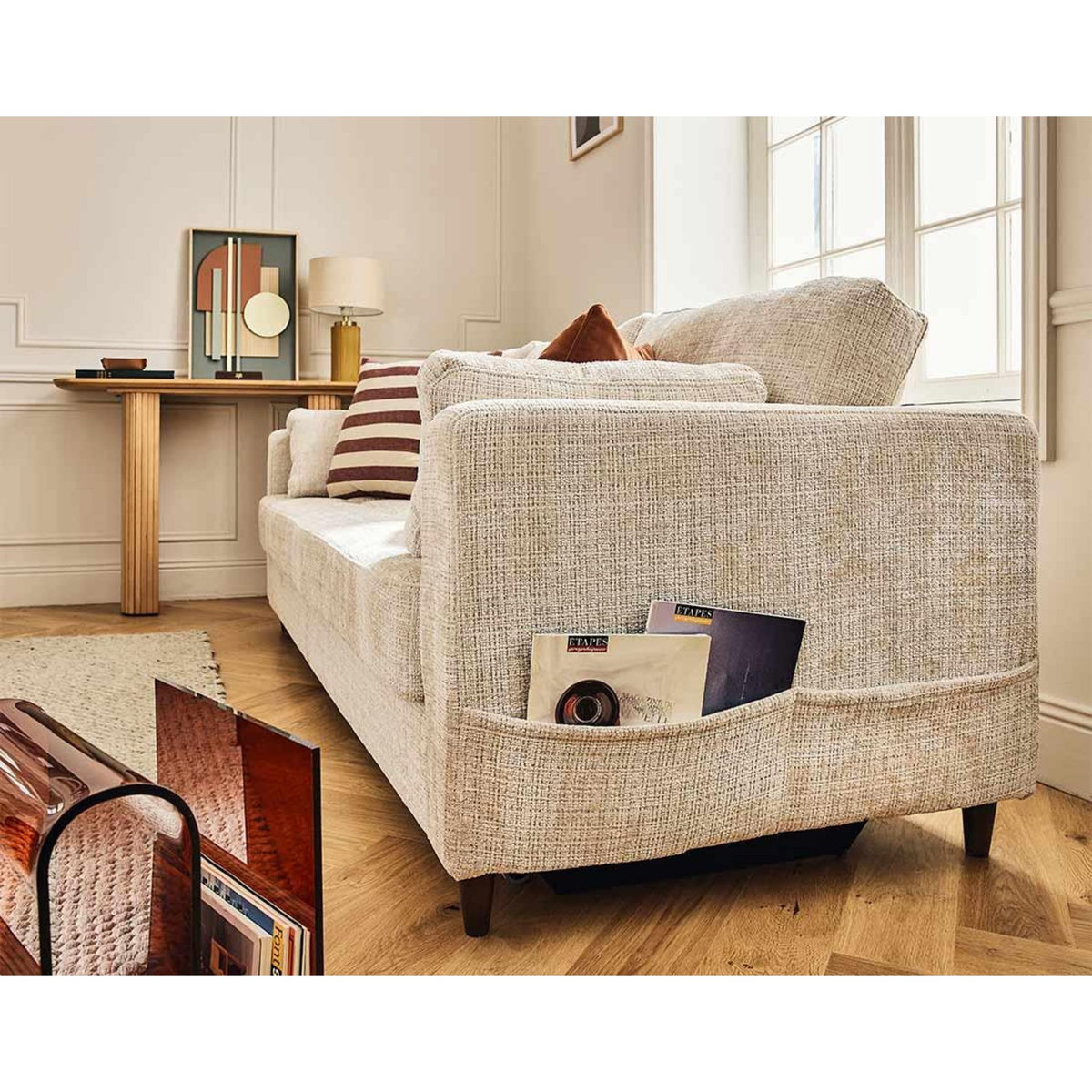 LISA DESIGN Anna - canapé droit 3 places convertible avec poche en velours texturé